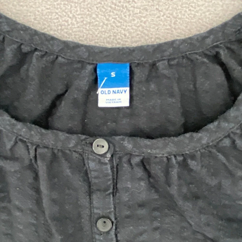 Old Navy Womens Black Seersucker Tiered Midi Dress Long Sleeve‎ Henley Small